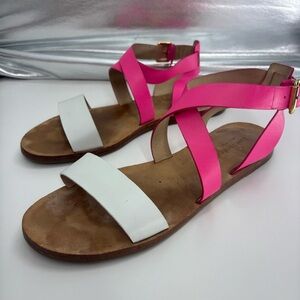 Kate Spade women’s 9.5 gladiator sandals pink white ankle strap shoes leather